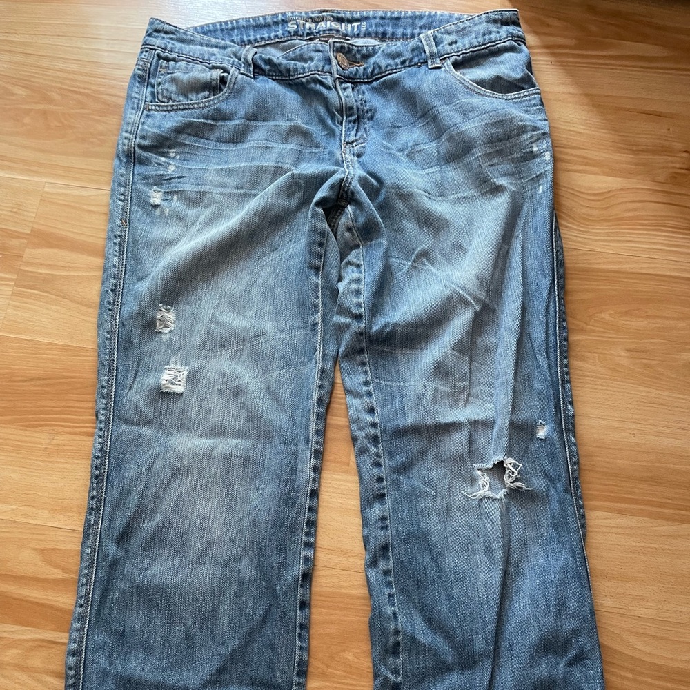 Vintage New York & Company Blue Distressed Boyfriend Low Rise Straight Jeans